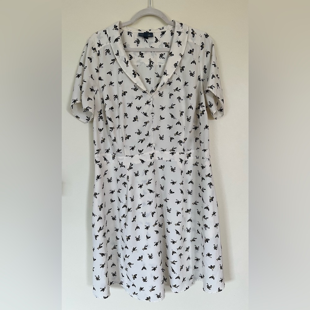 MODCLOTH The Susan Bee Anthony Off White A Line Skater Bee Dress size 16 kitschy